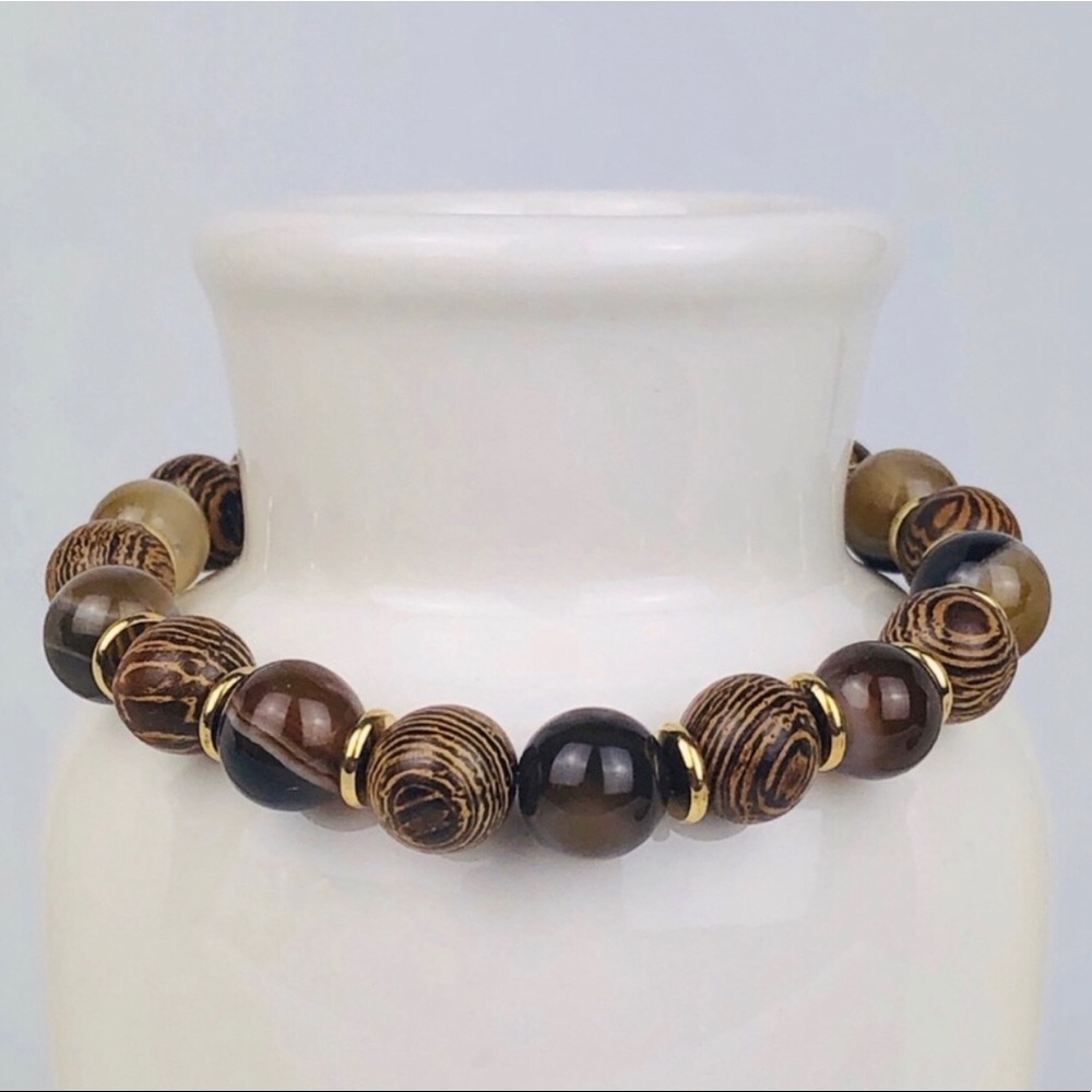 AGATE | Wood Agate Brown Beaded Bracelet